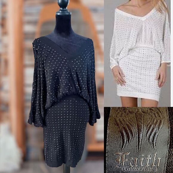 🔥🔥Faith Connexion Embellished Studded V Neck Slouchy Mini  Dress Size S - Picture 1 of 16